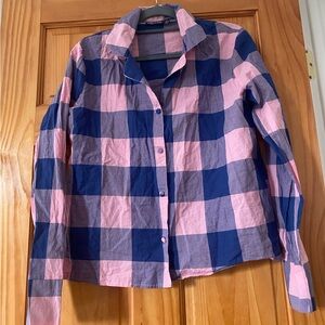 Nasty Gal Pink Blue Plaid Boxy Button Front Shirt Top Size 8